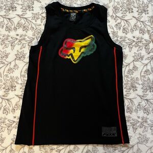 *Vintage* Fox Black Jersey Tank with Red, Yellow & Green Rasta Logo